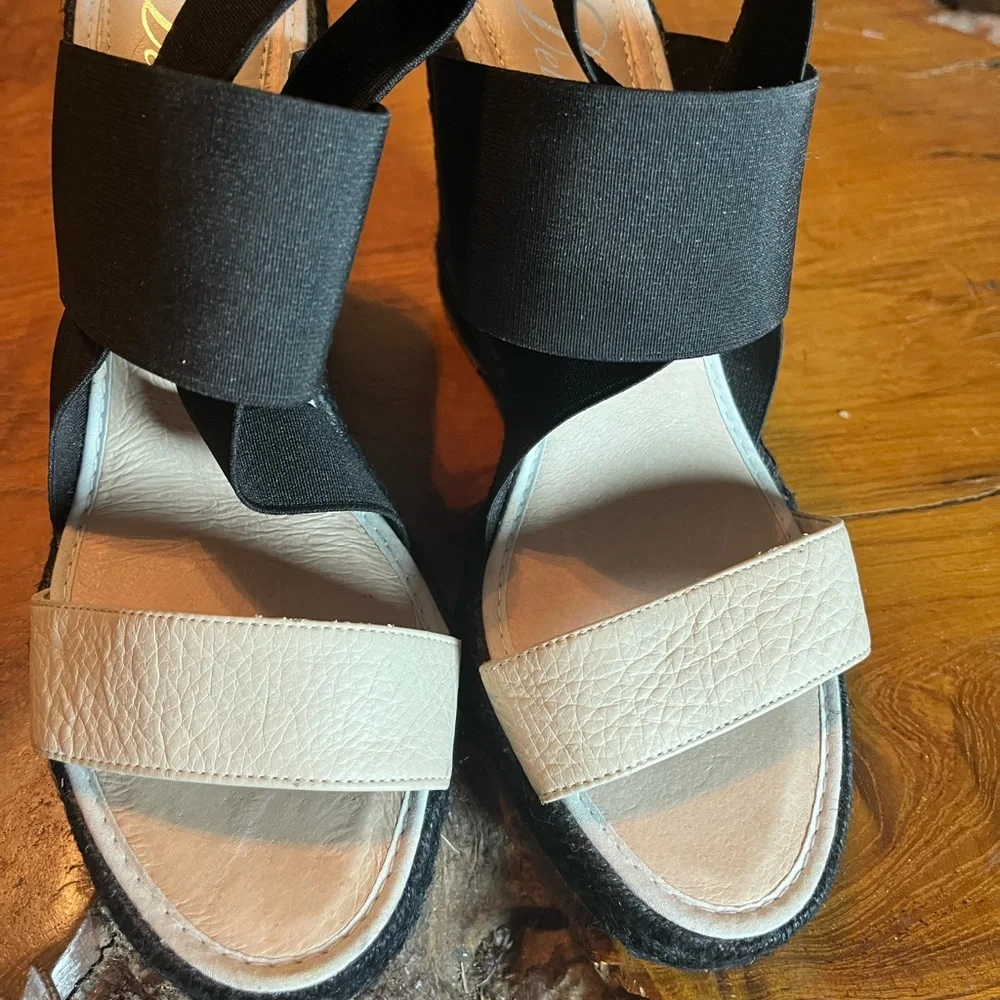 Anthropologie Delman Jamie Black & White Espadrille Wedges Size 8.5